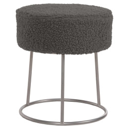 Σκαμπό Karlo HM8411.21 Φ35x41cm Με Ασημί Βάση & Μπουκλέ Ύφασμα Grey Μέταλλο,Ύφασμα