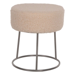 Σκαμπό Karlo HM8411.23 Φ35x41cm Με Ασημί Βάση & Μπουκλέ Ύφασμα White Μέταλλο,Ύφασμα