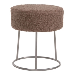 Σκαμπό Karlo HM8411.25 Φ35x41cm Με Ασημί Βάση & Μπουκλέ Ύφασμα Light Brown Μέταλλο,Ύφασμα