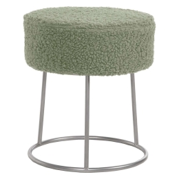 Σκαμπό Karlo HM8411.27 Φ35x41cm Με Ασημί Βάση & Μπουκλέ Ύφασμα Mint Μέταλλο,Ύφασμα