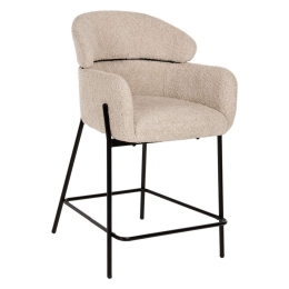 Σκαμπό Μπαρ Wolf HM8584.02 Μεσαίου Ύψους 56x56x96cm Με Μπουκλέ Ύφασμα Ecru Μέταλλο,Ύφασμα