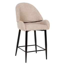 Σκαμπό Μπαρ HM8586.02 55x62x105cm Μεσαίου Ύψους Με Μπουκλέ Ύφασμα Ecru Μέταλλο,Ύφασμα