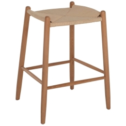 Σκαμπό Μπαρ Μεσαίου Ύψους HM9321.01 53x46x69cm Από Ξύλο Οξιά & Σχοινί Natural Ξύλο,Σχοινί