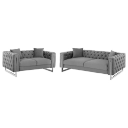 Σαλόνι (Σετ 2Τμχ) Mobar Τ.Chesterfield HM11936.01 Πόδια Μεταλλικά & Βελούδο Grey Βελούδο, Μέταλλο