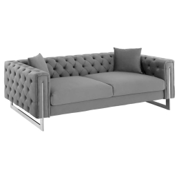 Καναπές Τ.Chesterfield Mobar HM3263.01 212x87x68cm Πόδια Μεταλλικά & Βελούδο Grey Βελούδο, Μέταλλο