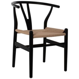 Καρέκλα Τραπεζαρίας Brave HM8695.03 48x55x735cm Με Σχοινί Black-Beige Ξύλο,Σχοινί