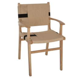 Πολυθρόνα Rubberwood HM9324.01 62,5x60x88cm Με Σχοινί Beige Ξύλο,Σχοινί