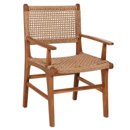 Πολυθρόνα Τραπεζαρίας Nesha HM9385.11 57x57x86cm Από Μασίφ Ξύλο Teak Σχοινί Natural-Beige Ξύλο,Σχοινί