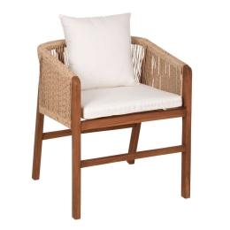 Πολυθρόνα Με Μαξιλάρια HM9455.01 60x62x74-88cm Από Ξύλο Teak & Σχοινί Natural-White Ξύλο,Σχοινί