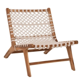 Πολυθρόνα Επαγγελματική Nylon HM9466.01 65x77x68cm Από Ξύλο Teak & Σχοινί Natural-White Ξύλο,Σχοινί