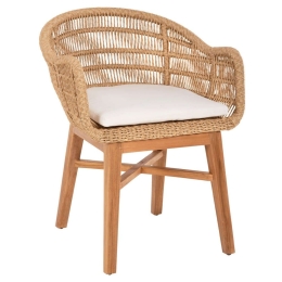 Πολυθρόνα Lamora HM9826 58,5x58,5x76cm Με Μαξιλάρι & Σχοινί Από Ξύλο Natural-Teak Ξύλο,Σχοινί
