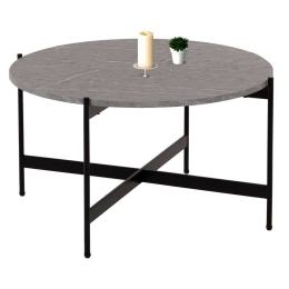 Τραπέζι Σαλονιού HM9588.02 Φ80x45cm Με Μαύρη Μεταλλική Βάση Εφέ Μαρμάρου Grey Mdf,Μέταλλο