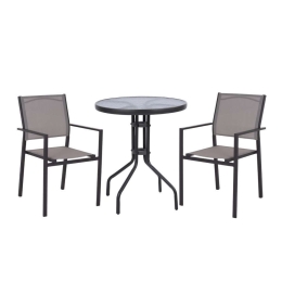 Τραπεζαρία (Σετ 3Τμχ) HM11787 Φ60x68cm 1 Τραπέζι & 2 Πολυθρόνες Grey 2 Θέσεων