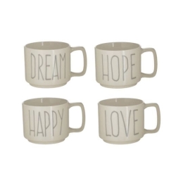 Click Love/Dream/Hope/Happy Κούπα από Πορσελάνη Λευκή 330ml 4τμχ