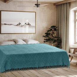Κουβέρτα Tifoon Πικέ Ζακάρ Petrol Madi Υπέρδιπλο 220x240cm 100% Βαμβάκι