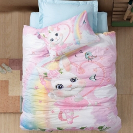 Κουβερλί Παιδικό Happy (Σετ 2τμχ) Pink Madi Μονό 170x240cm 100% Βαμβάκι