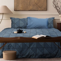 Σεντόνια Prism Με Λάστιχο (Σετ 4τμχ) Petrol Madi King Size 180x230cm Βαμβάκι-Πολυέστερ