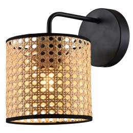 Φωτιστικό Τοίχου - Απλίκα Cylinder Gheisa 4268100 16x23,5cm 1xE27 40W Natural-Black Viokef Rattan,Ατσάλι
