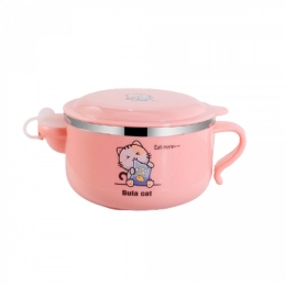 Μπωλ Φαγητού Με Καπάκι 450 ml Για Παιδιά 6μηνών+ Pink 1 τμχ Μέταλλο,Πλαστικό