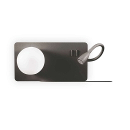 Φωτιστικό Τοίχου Με Ράφι & Υποδοχή USB Book 174846 37,5x15x17,5cm G9/Led 3000K Black Ideal Lux