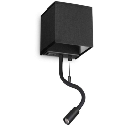 Φωτιστικό Τοίχου - Απλίκα Με Usb Kid 307466 9,5x23x10,6cm Led 160lm 3W 3000K Black Ideal Lux
