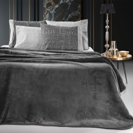 Κουβέρτα Βελουτέ Logo Anthracite Guy Laroche Μονό 160x220cm Πολυέστερ