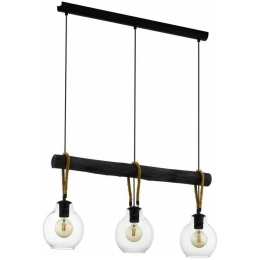 Φωτιστικό Οροφής - Ράγα 43618 Roding 3/E27 Wood Rope Black-Beige Eglo Μέταλλο,Ξύλο