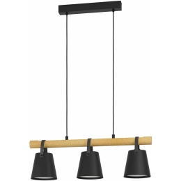Φωτιστικό Οροφής - Ράγα 43636 Boyle 3/E27 Black-Beige Eglo Μέταλλο,Ξύλο