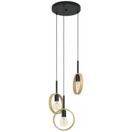 Φωτιστικό Οροφής 43551 Ipsden 3/E27 Black-Beige Eglo Μέταλλο,Ξύλο