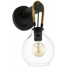 Φωτιστικό Τοίχου - Απλίκα 43619 Roding 1/E27 Wood Rope Black-Beige Eglo Μέταλλο,Ξύλο