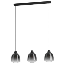 Φωτιστικό Οροφής - Ράγα Sedbergh 43822 90x20x110cm 3xΕ27 40W Black-Smoke Eglo Ατσάλι,Γυαλί