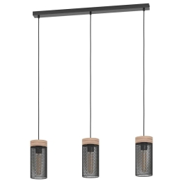 Φωτιστικό Οροφής - Ράγα Kilnsdale 43834 81x11x110cm 3xΕ27 40W Black-Brown Eglo Ατσάλι,Ξύλο