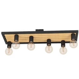 Φωτιστικό Οροφής - Πλαφονιέρα Consett 43724 78x25x11,5cm 6xΕ27 40W Black-Brown Eglo Ατσάλι,Ξύλο