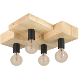 Φωτιστικό Οροφής - Πλαφονιέρα Halkin 43798 40x43x14cm 4xΕ27 40W Black-Brown Eglo Ατσάλι,Ξύλο