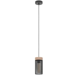 Φωτιστικό Οροφής Kilnsdale 43833 11x110cm 1xΕ27 40W Black-Brown Eglo Ατσάλι,Ξύλο