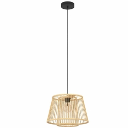 Φωτιστικό Οροφής Hykeham 43852 Φ38x110cm 1xΕ27 40W Natural-Black Eglo Ατσάλι,Ξύλο