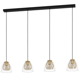 Φωτιστικό Οροφής Jazminia 390038 135x19,5x150cm 4xE27 40W Black-Brass Ατσάλι,Γυαλί