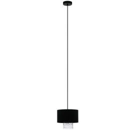Φωτιστικό Οροφής Sapuara 39977 Φ24x150cm 1xE27 40W Clear-Black Eglo Ατσάλι,Ύφασμα,Γυαλί