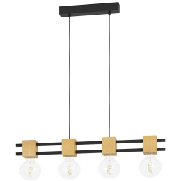 Φωτιστικό Οροφής - Ράγα Levantara 390191 85,5x7,5x150cm 4xE27 40W Black-Brown Eglo Ατσάλι,Ξύλο