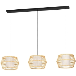 Φωτιστικό Οροφής - Ράγα Monterroso 390234 139,5x34,5x150cm 3xE27 40W Natural-White Eglo Ατσάλι,Ύφασμα,Ξύλο