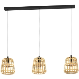 Φωτιστικό Οροφής - Ράγα Montezuelo 390153 129x24x150cm 3xE27 40W Natural-Black Eglo Ατσάλι,Ξύλο