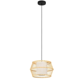 Φωτιστικό Οροφής Monterroso 390233 Φ34,5x150cm 1xE27 40W Natural-White Eglo Ατσάλι,Ύφασμα,Ξύλο