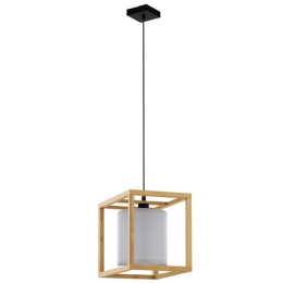 Φωτιστικό Οροφής Granados 390099 30x30x150cm 1xE27 25W Brown-White Eglo Ατσάλι,Ύφασμα,Ξύλο
