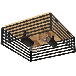 Φωτιστικό Οροφής - Πλαφονιέρα Cidraz 390163 36x36x13,5cm 2xE27 40W Black-Brown Eglo Ατσάλι,Ξύλο