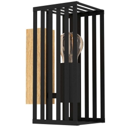 Φωτιστικό Τοίχου - Απλίκα Cidraz 390165 12x26,5cm 1xE27 Black-Brown Eglo Ατσάλι,Ξύλο