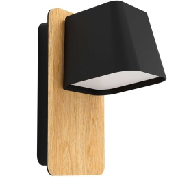 Φωτιστικό Τοίχου - Απλίκα Ruscio 390009 14x25,5cm 1xE27 40W Black-Brown Eglo Ατσάλι,Ξύλο