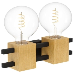 Φωτιστικό Τοίχου - Απλίκα Levantara 390192 31,5x9,5cm 2xE27 40W Black-Brown Eglo Ατσάλι,Ξύλο