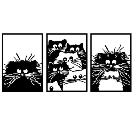 Διακοσμητικό Τοίχου Cats (Σετ 3Τμχ) 899SKL2543 50x70cm Black Wallity Μέταλλο