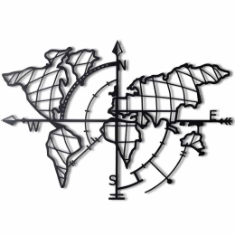 Διακοσμητικό Τοίχου World Map Compass 805BSG1136 65x95cm Black Wallity Metal