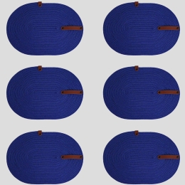 Σουπλά (Σετ 6Τμχ) 171JTR1271 30x40x1cm Blue-Brown Aberto Design Βαμβάκι-Δέρμα